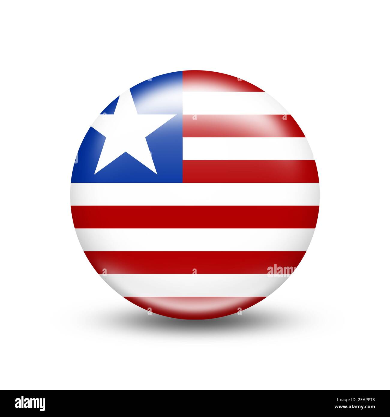 Liberia Land Flagge in Kugel mit weißem Schatten Stockfoto