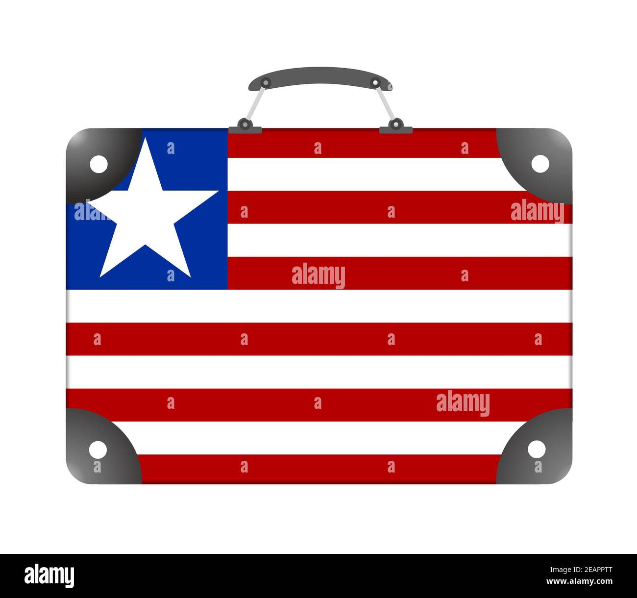 Liberia Landesflagge in Form eines Reisekoffers Auf weißem Hintergrund Stockfoto