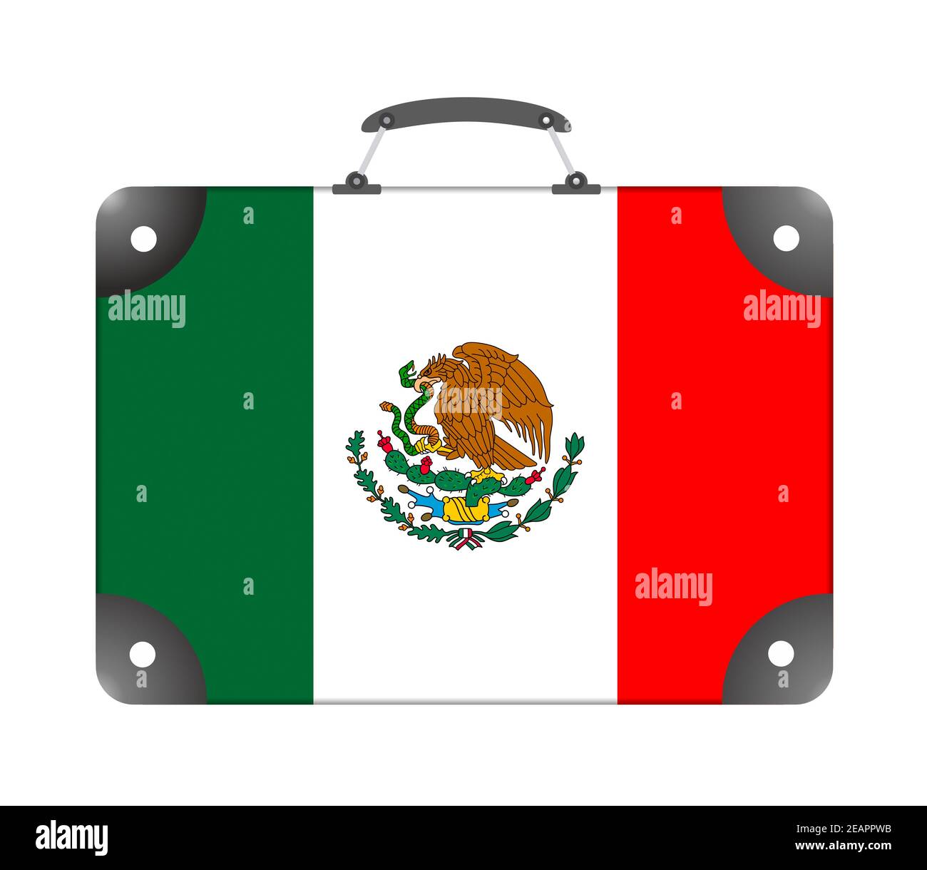 Mexiko-Landesflagge in Form eines Reisekoffers Auf weißem Hintergrund Stockfoto