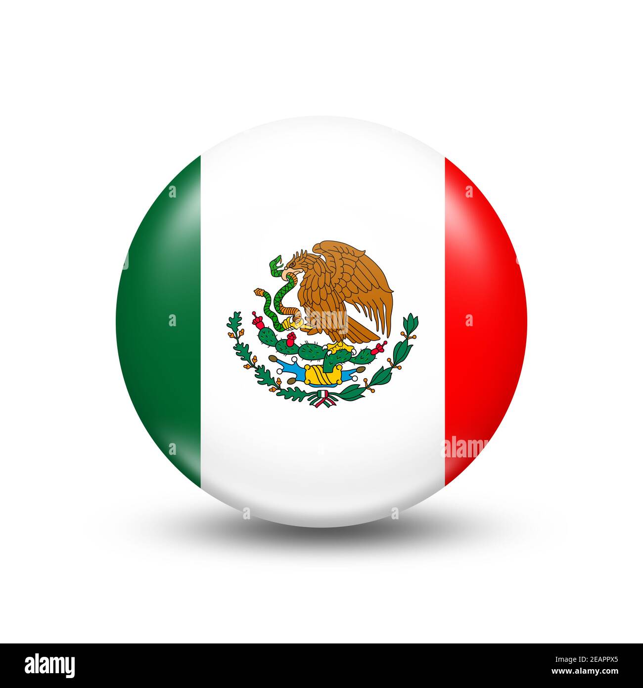 Mexiko-Landesflagge in Kugel mit weißem Schatten Stockfoto