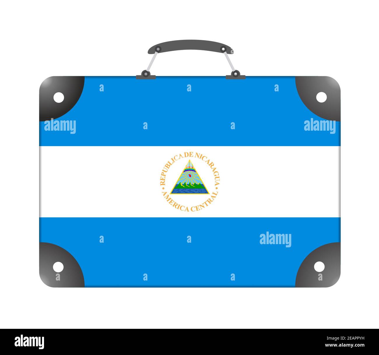 Flagge Nicaraguas in Form einer Reise Koffer auf weißem Hintergrund Stockfoto