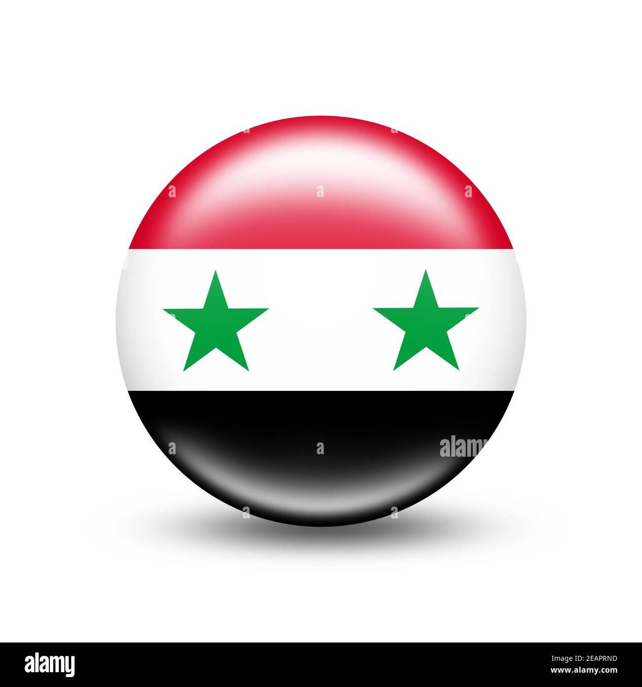 Syrien-Landesflagge in Kugel mit weißem Schatten Stockfoto