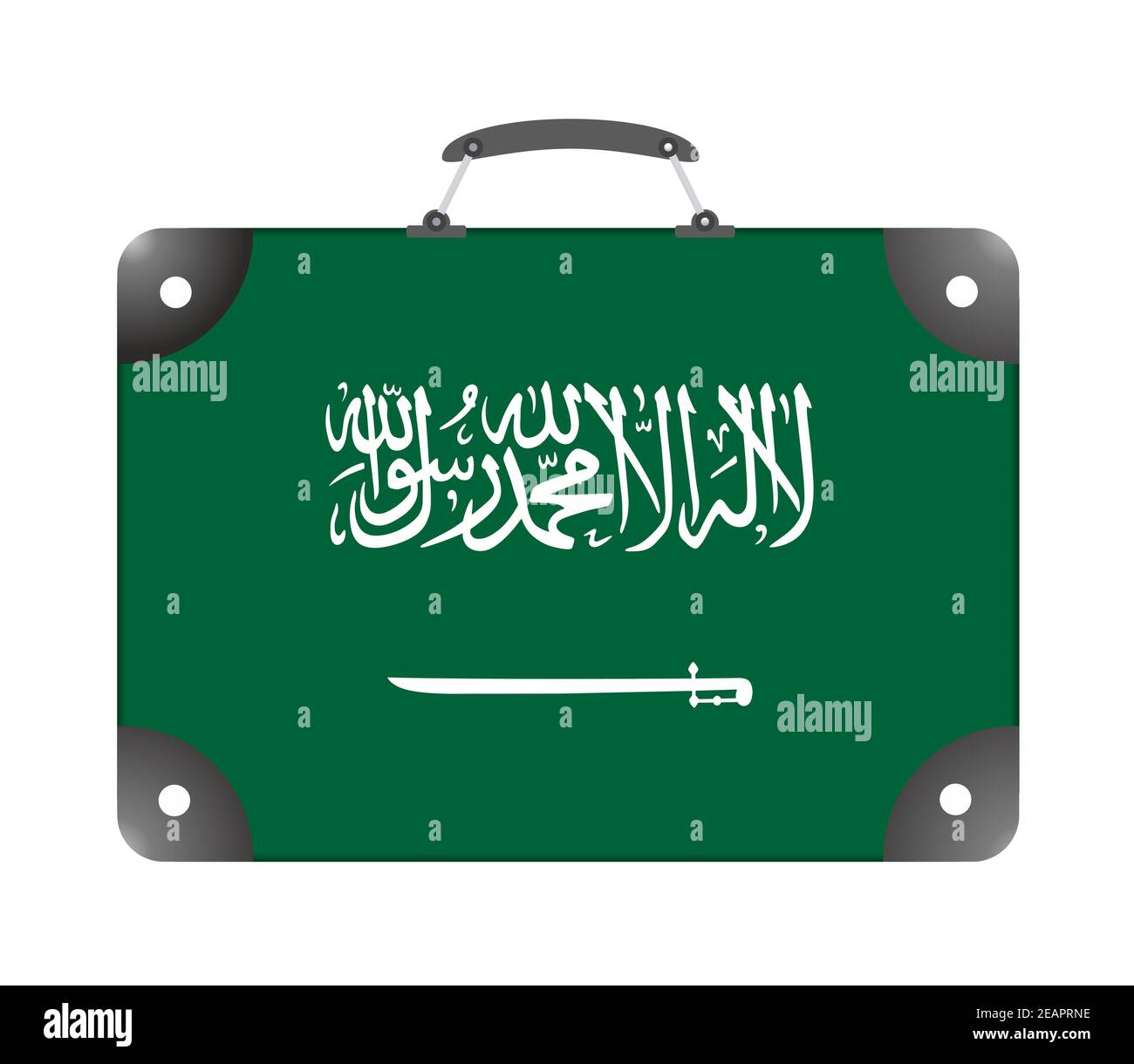 Saudi-Arabien Flagge in Form eines Reisekoffers Auf weißem Hintergrund Stockfoto