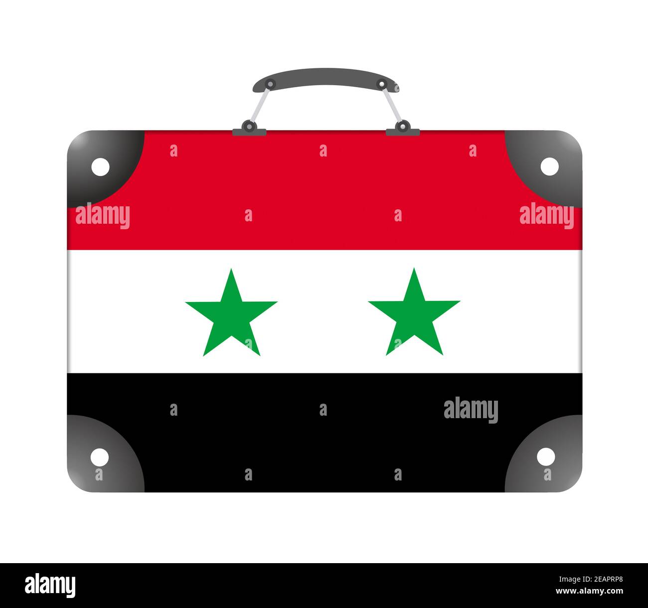 Syrien Flagge in Form eines Reisekoffers auf Ein weißer Hintergrund Stockfoto