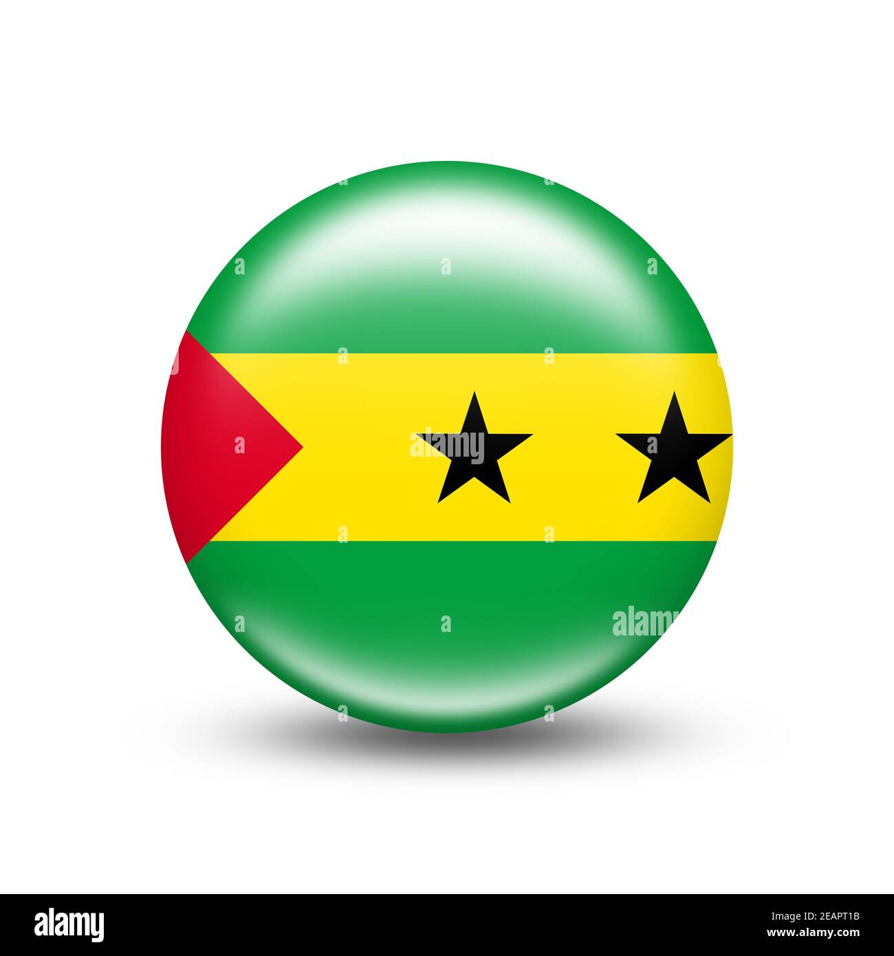 Sao Tome und Principe Landflagge in Kugel mit Weiß Schatten Stockfoto