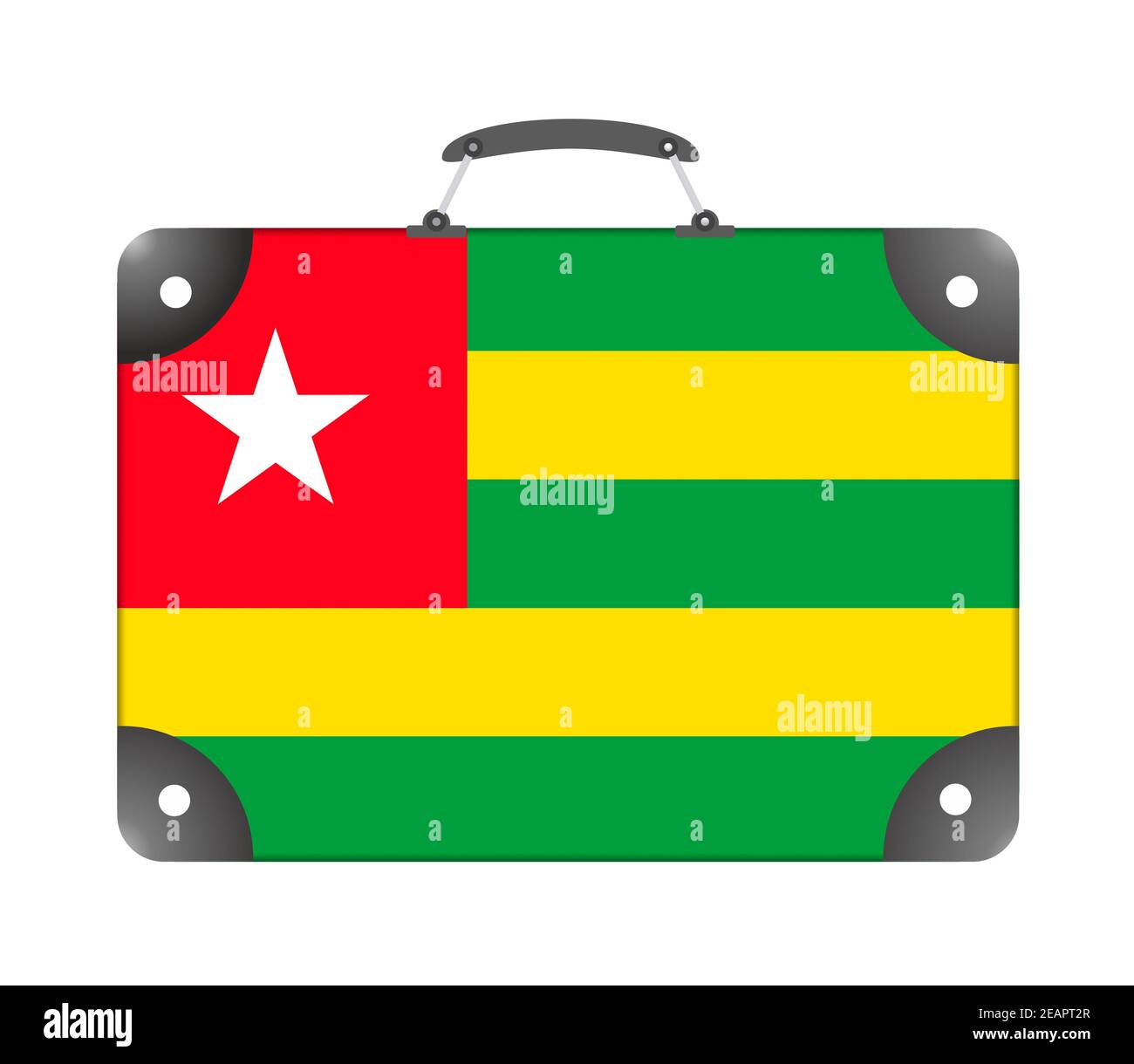 Togo Landesflagge in Form eines Reisekoffers Auf weißem Hintergrund Stockfoto