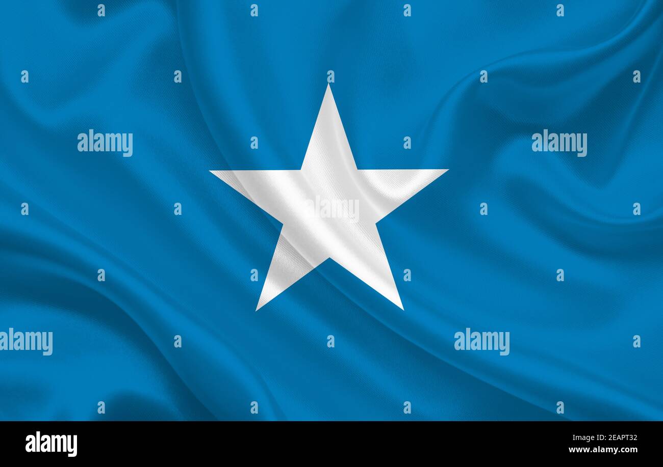 Somalia Land Flagge auf gewellte Seide Stoff Hintergrund Panorama Stockfoto