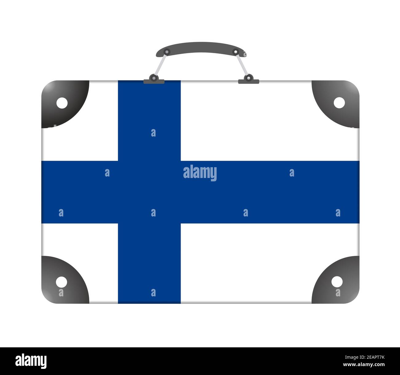 Finnland Flagge in Form eines Reisekoffers auf Ein weißer Hintergrund Stockfoto