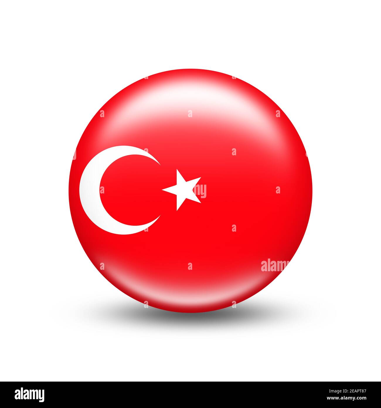 Türkei Landesflagge in Kugel mit weißem Schatten Stockfoto