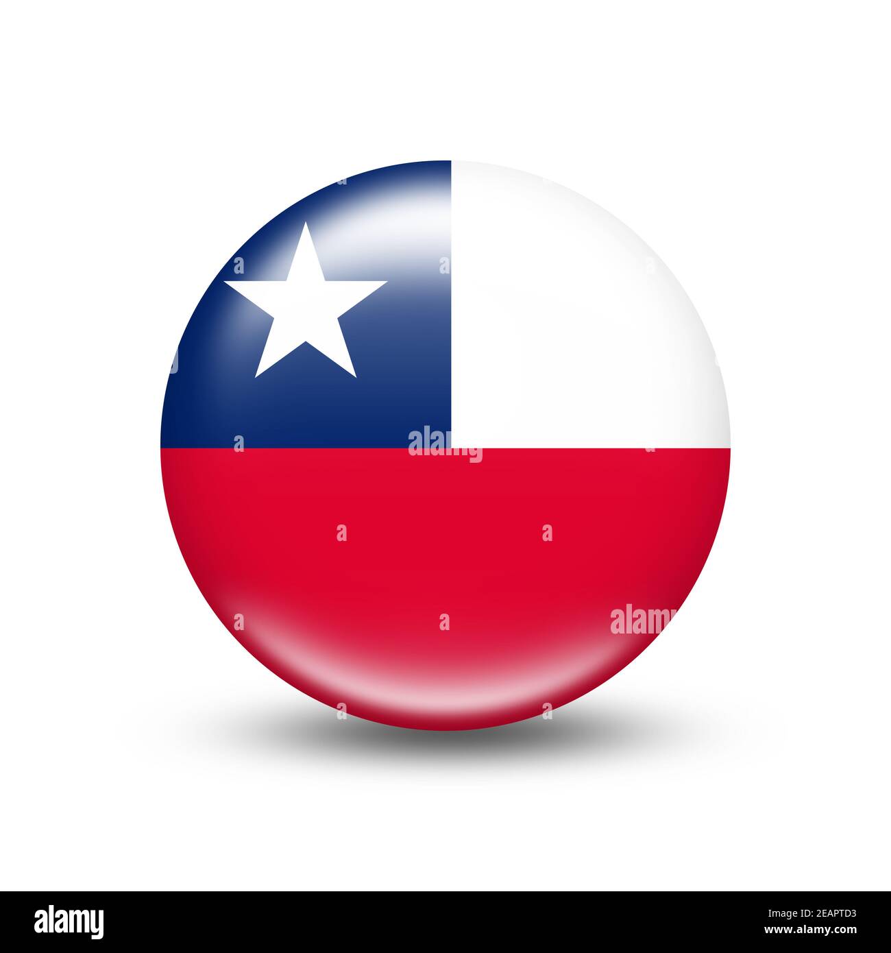 Chilenische Landesflagge in Kugel mit weißem Schatten Stockfoto