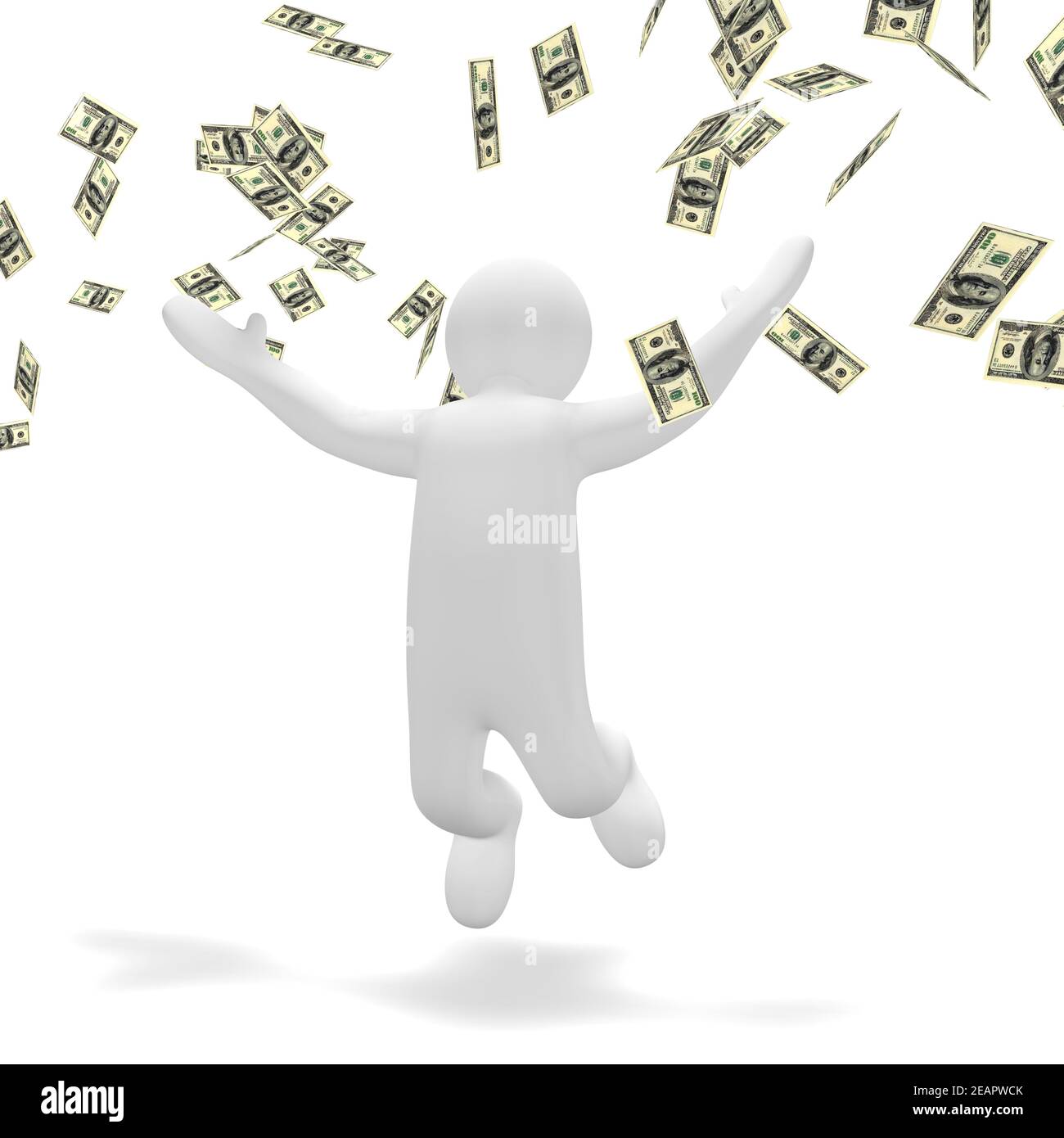 Der kleine Mann freut sich, Lotteriegeld zu gewinnen Stockfoto