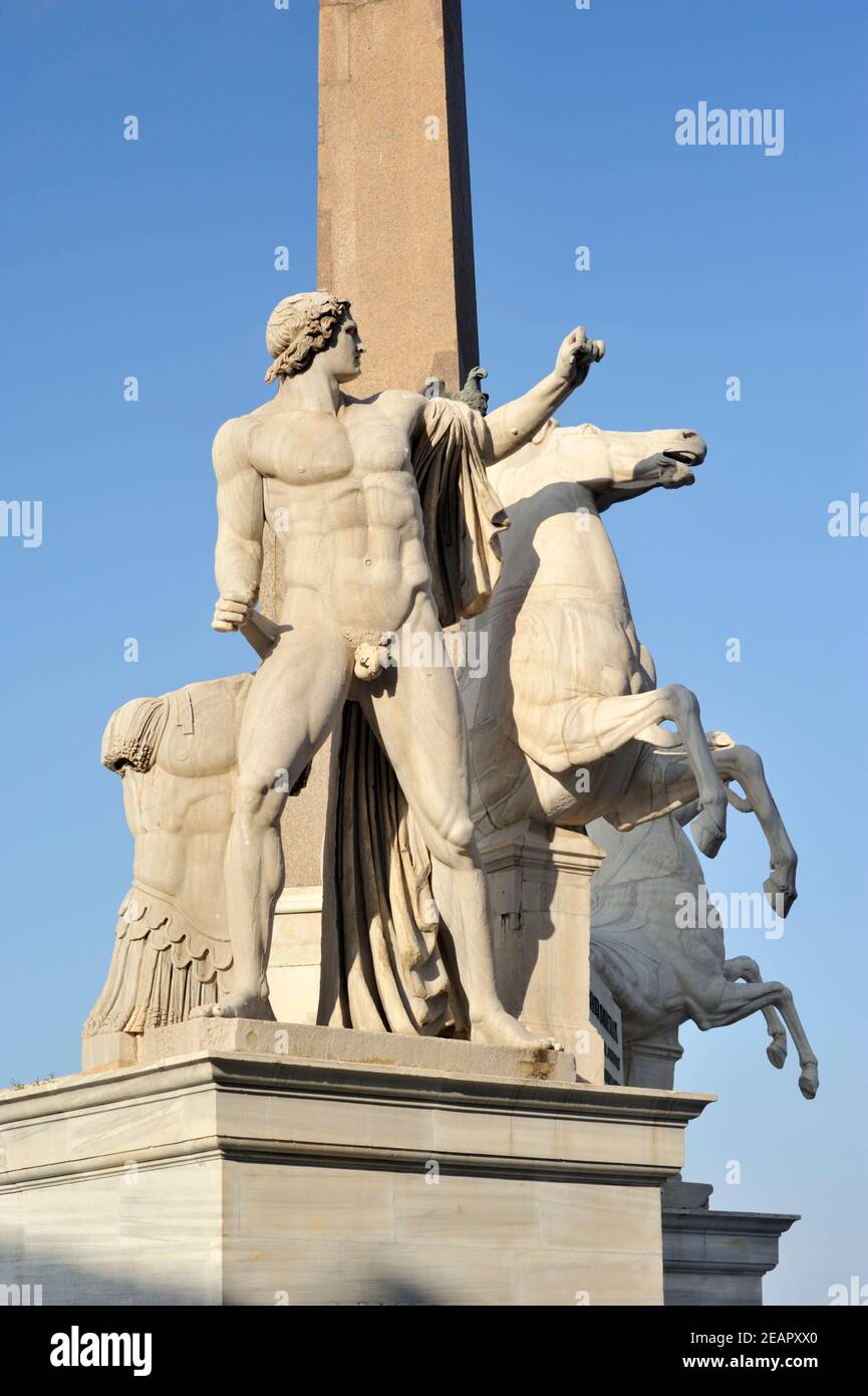 Italien, Rom, Brunnen des Monte Cavallo mit den Statuen Castor und Pollux Stockfoto
