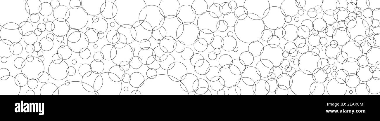Viele schwarze runde Kreise auf weißem Hintergrund Musterpanorama Stockfoto