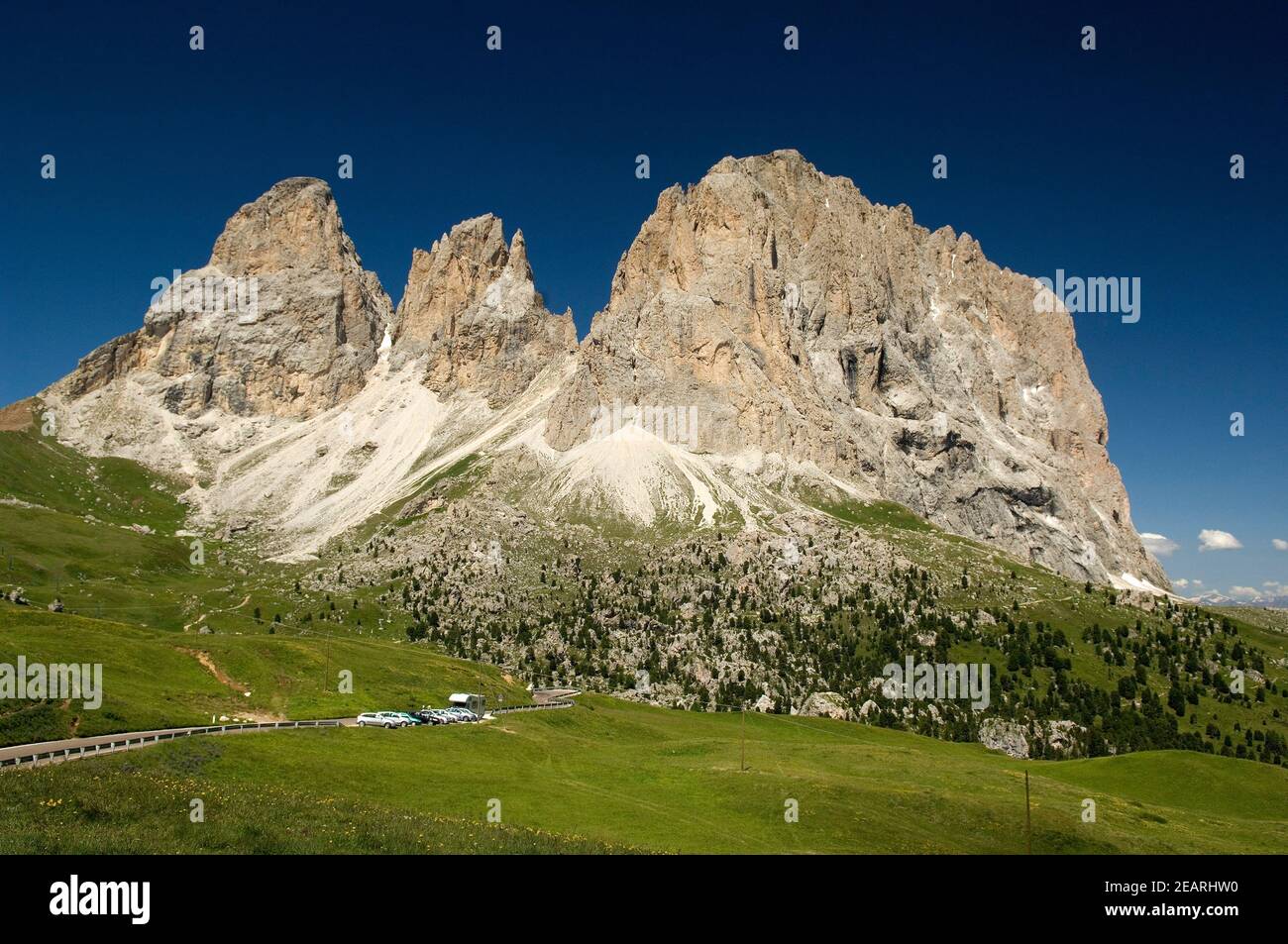 Plattkofel, Langkofel, Seiser, Alm, Sellajoch Stockfoto