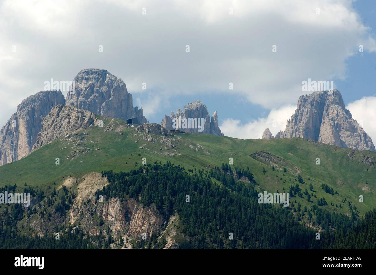 Plattkofel, Langkofel, Seiser, Alm, Sellajoch Stockfoto