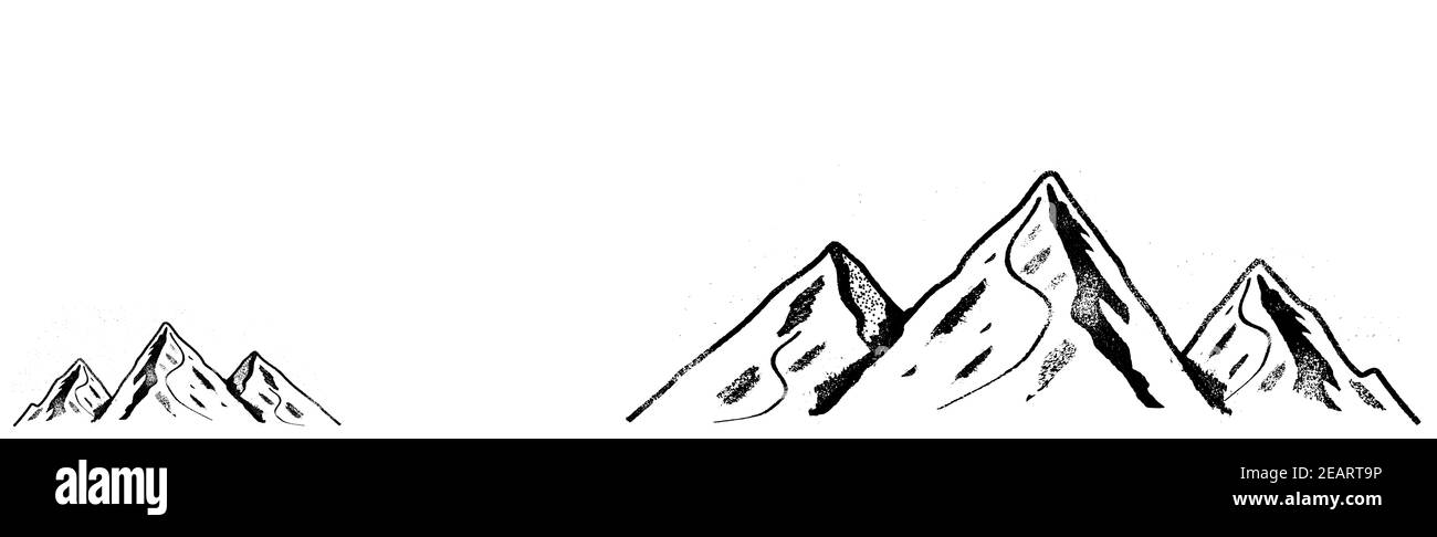 Panoramabild eines Berges auf weißem Hintergrund Stockfoto