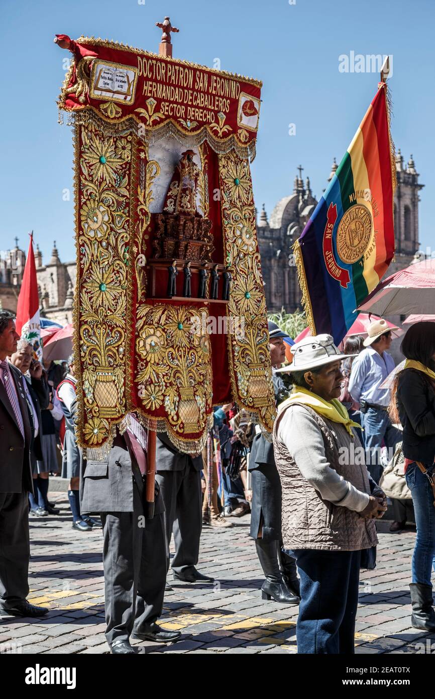 Prozession, Plaza de Armas, Fronleichnam, Feier, Cusco, Peru Stockfoto