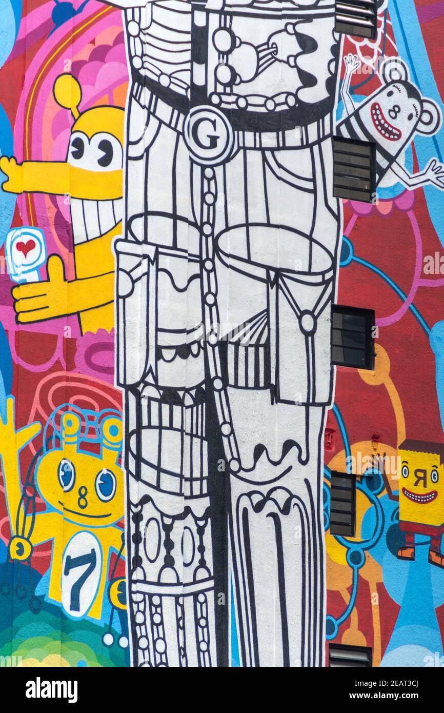 Wandgemälde auf einem Gebäude an der Avenida Paulista, dem wichtigsten Finanzzentrum von Sao Paulo, Brasilien. Stockfoto