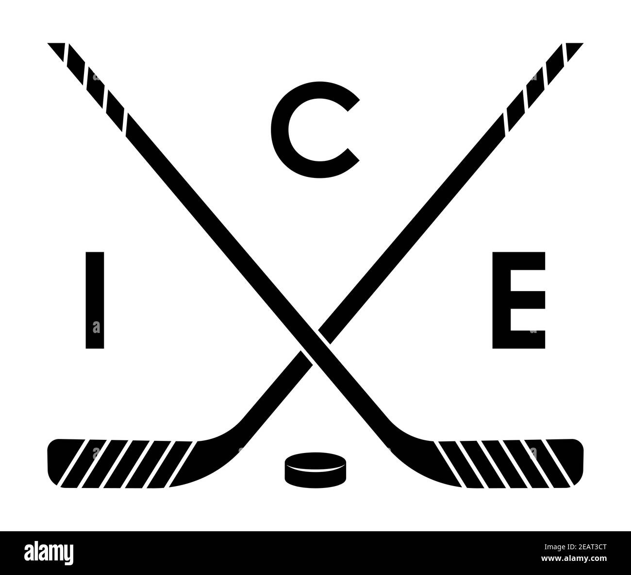 Symbol, Emblem der gekreuzten Sport-Sticks und schwarzen Gummi Puck für Eishockey für den Wettbewerb. Hockey-Sportausrüstung. Aktiver Lebensstil. Vektor Stock Vektor