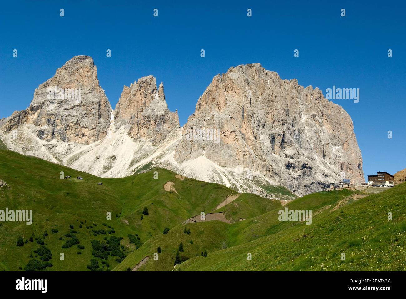 Sellajoch, Plattkofel Langkofel Stockfoto