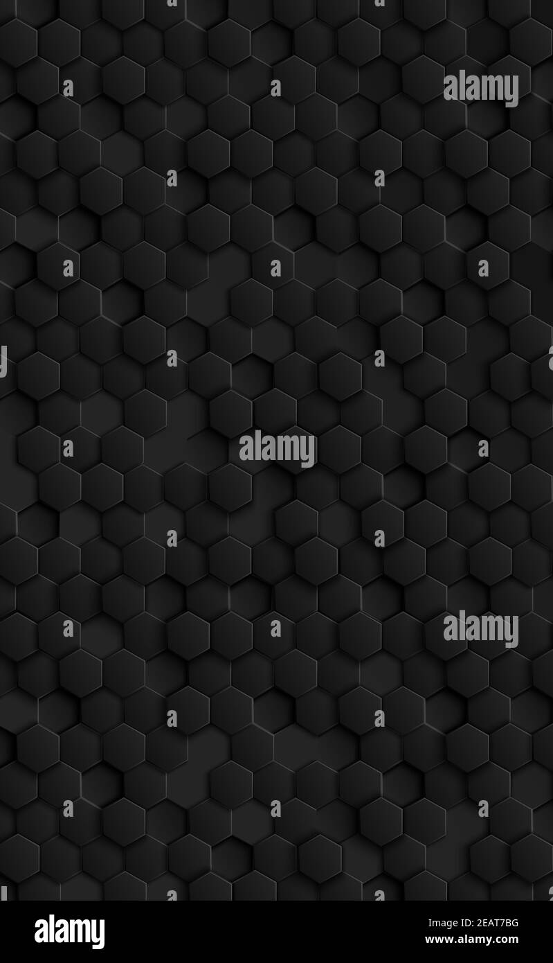 Abstrakte Sechsecke schwarz auf schwarzem und grauem Hintergrund Stockfoto