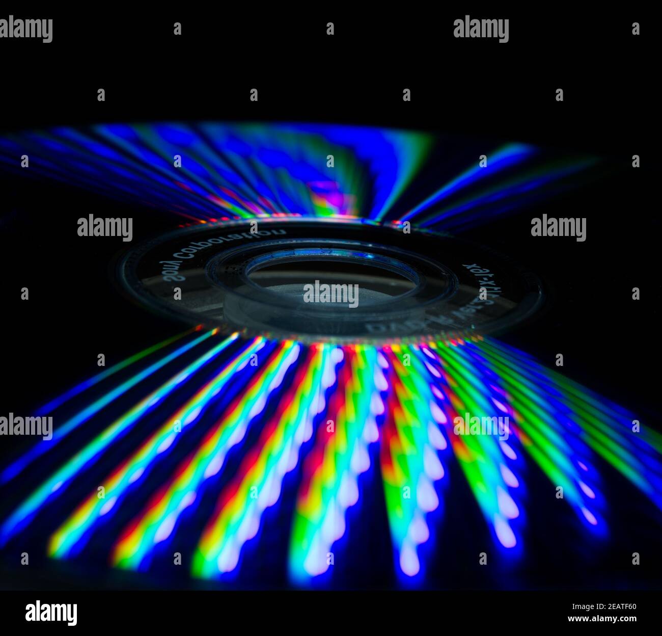 Ein cd-Cover Nahaufnahme mit LED-Lichtreflexionen Stockfoto