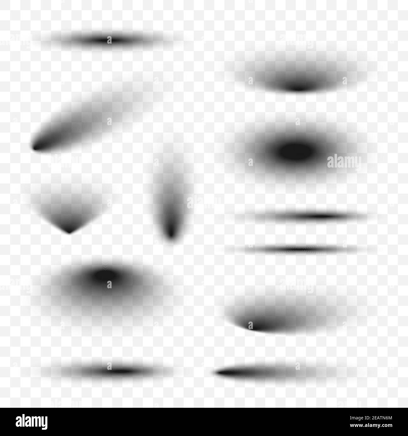 Vektor realistische transparente Schatten isoliert. Ovale Schatten mit weichen Kanten auf transparentem Hintergrund. Vorlage für Ihr Design Stock Vektor