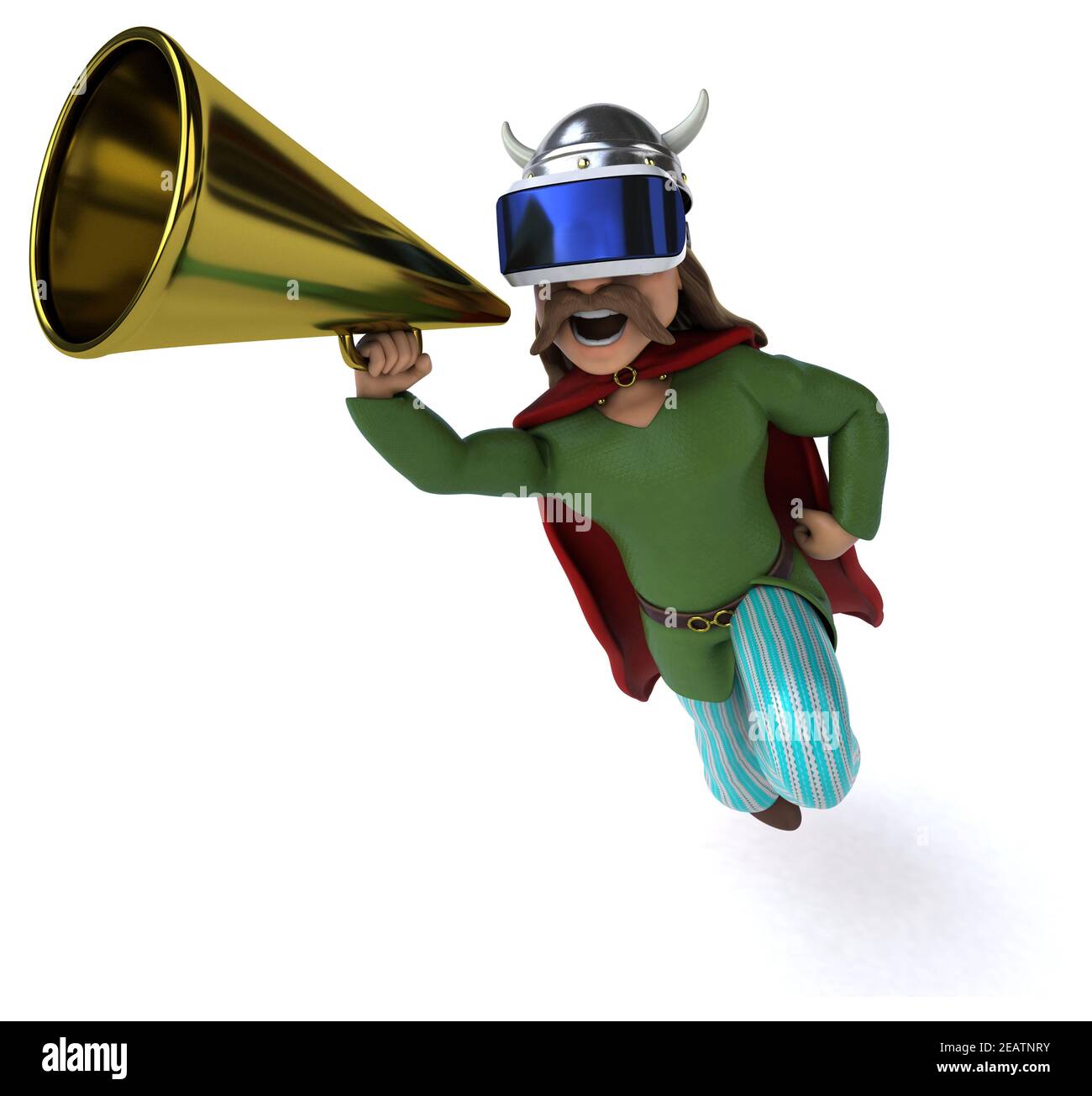 Fun 3D Illustration einer gallier mit einem VR Helm Stockfoto