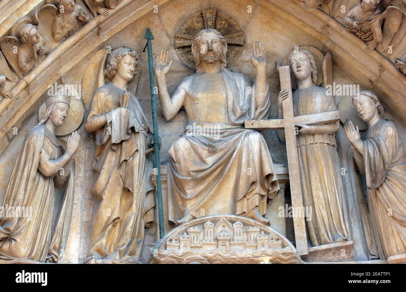 Kathedrale Notre-Dame, Paris Endgericht Portal: Christ in der Majestät Stockfoto
