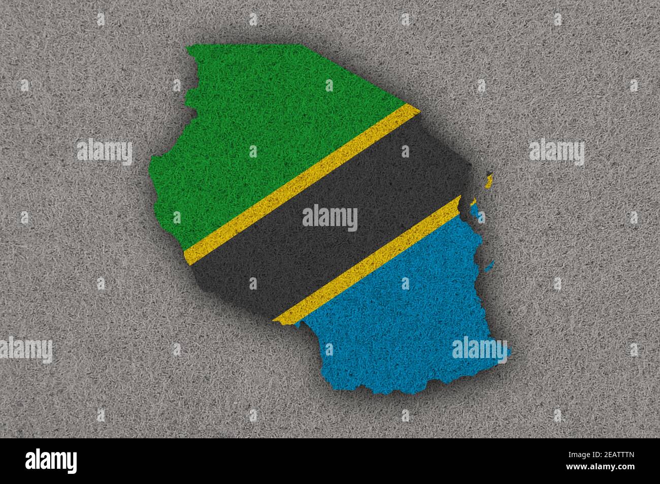 Karte und Flagge von Tansania auf Filz Stockfoto