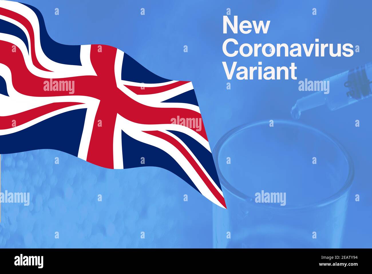 Die Ankündigung der neuen Coronavirus-Variante mit dem Winken Britische Flagge Stockfoto