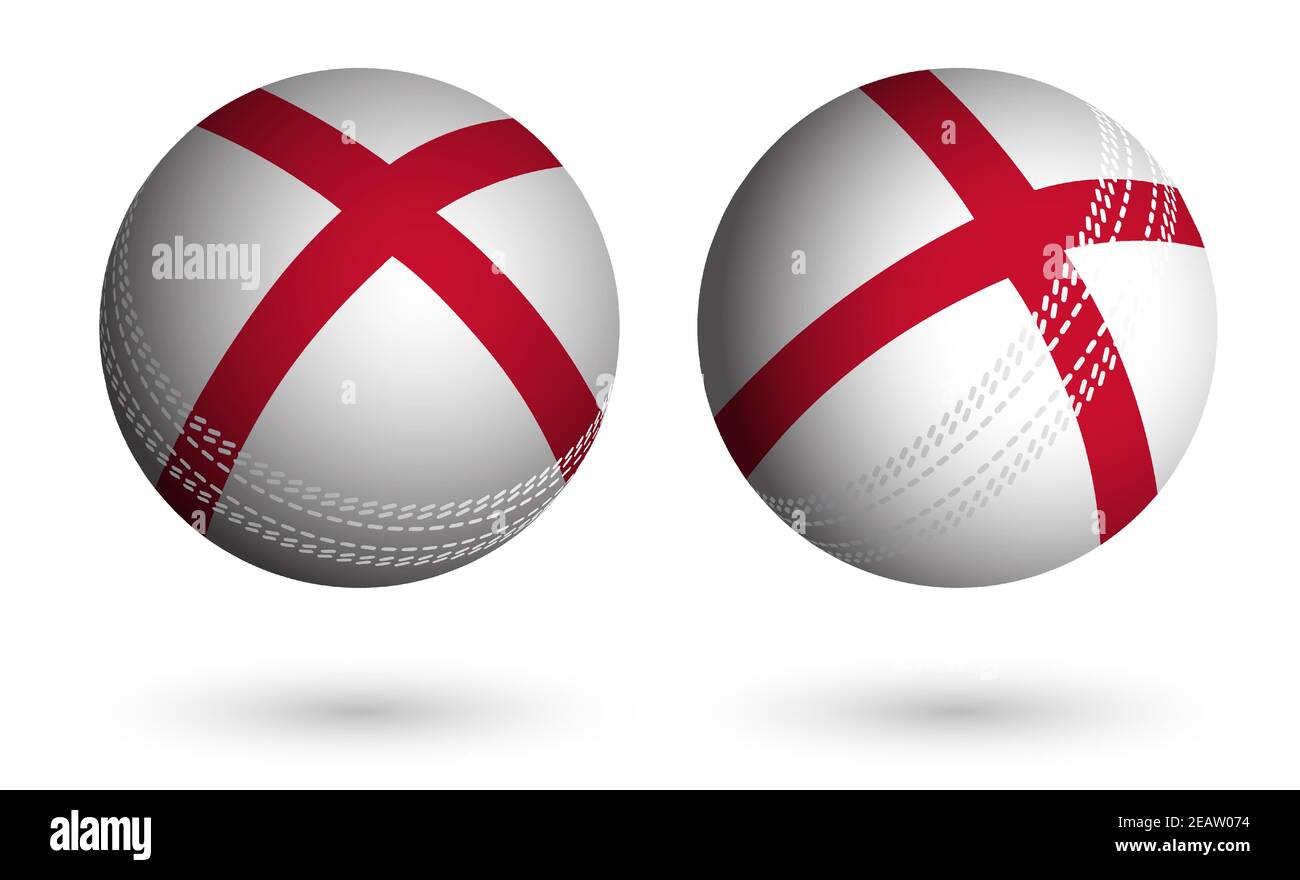 Cricket Ball im realistischen Stil in den Farben der englischen Flagge. Sommer Teamsport. Vektor auf weißem Hintergrund Stock Vektor