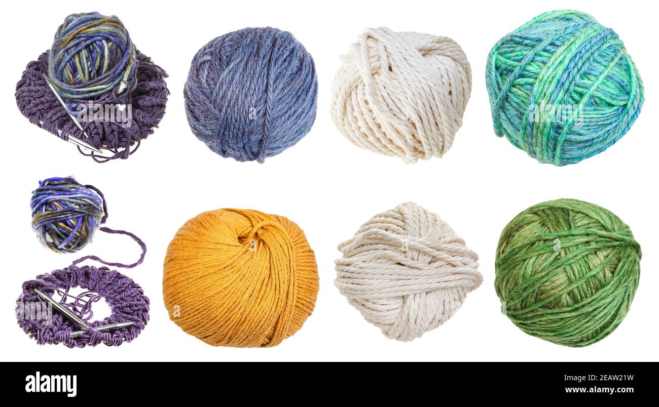 Sammlung von Skeins isoliert auf weiß Stockfoto