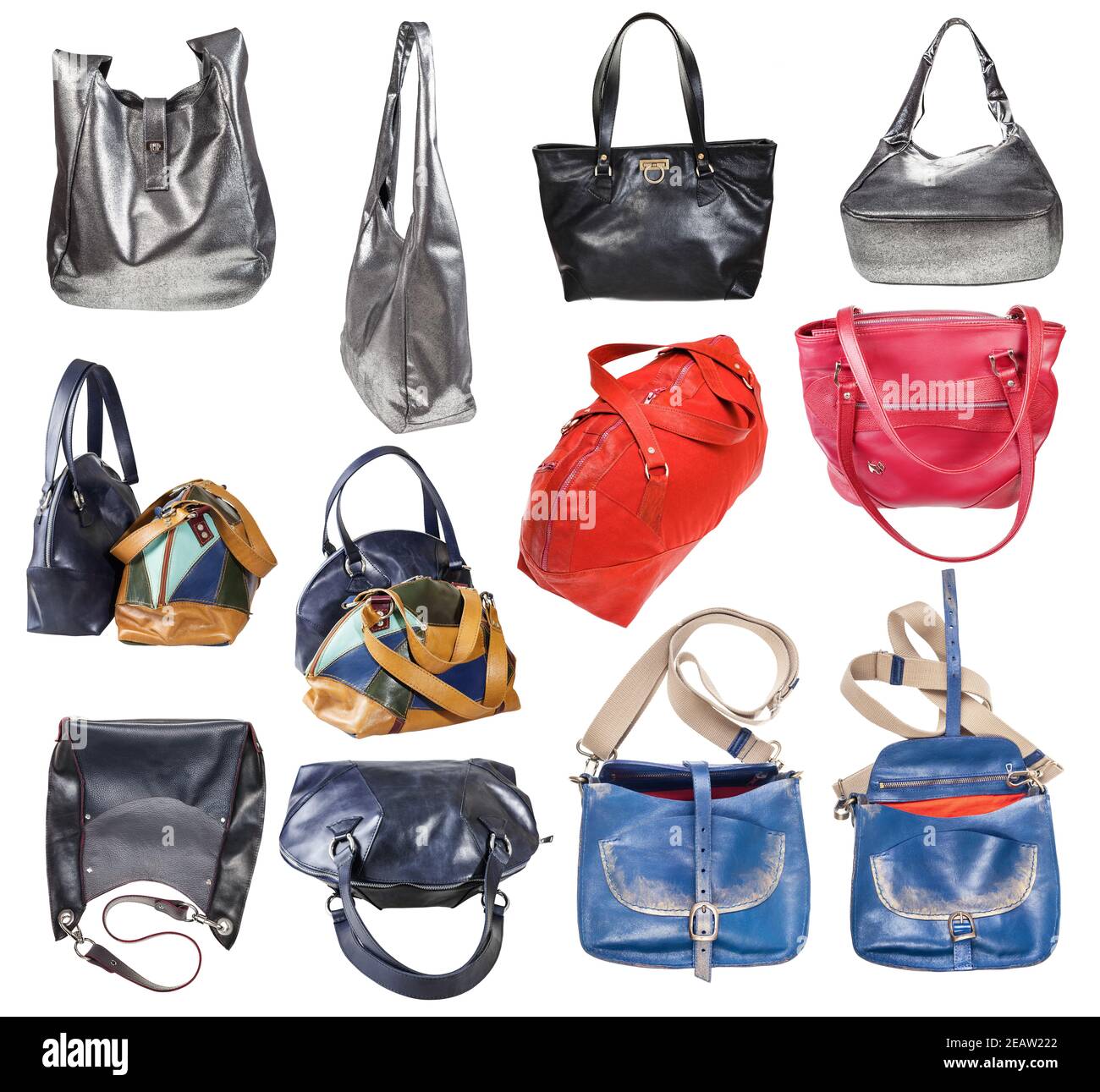 Viele verschiedene handgefertigte Damen Ledertaschen Stockfoto