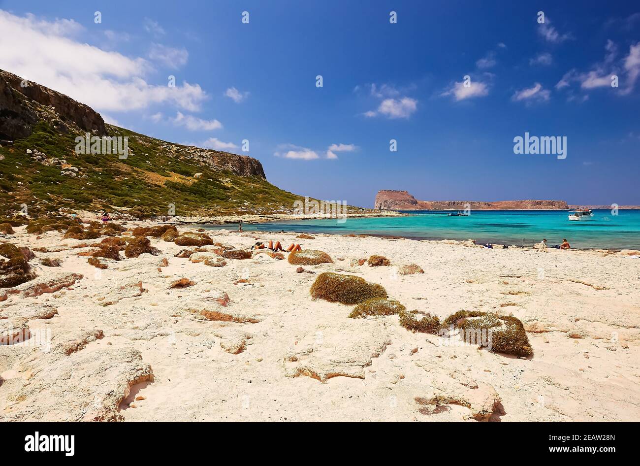 Die Menschen am Strand von Balos, der Insel Kreta. Stockfoto