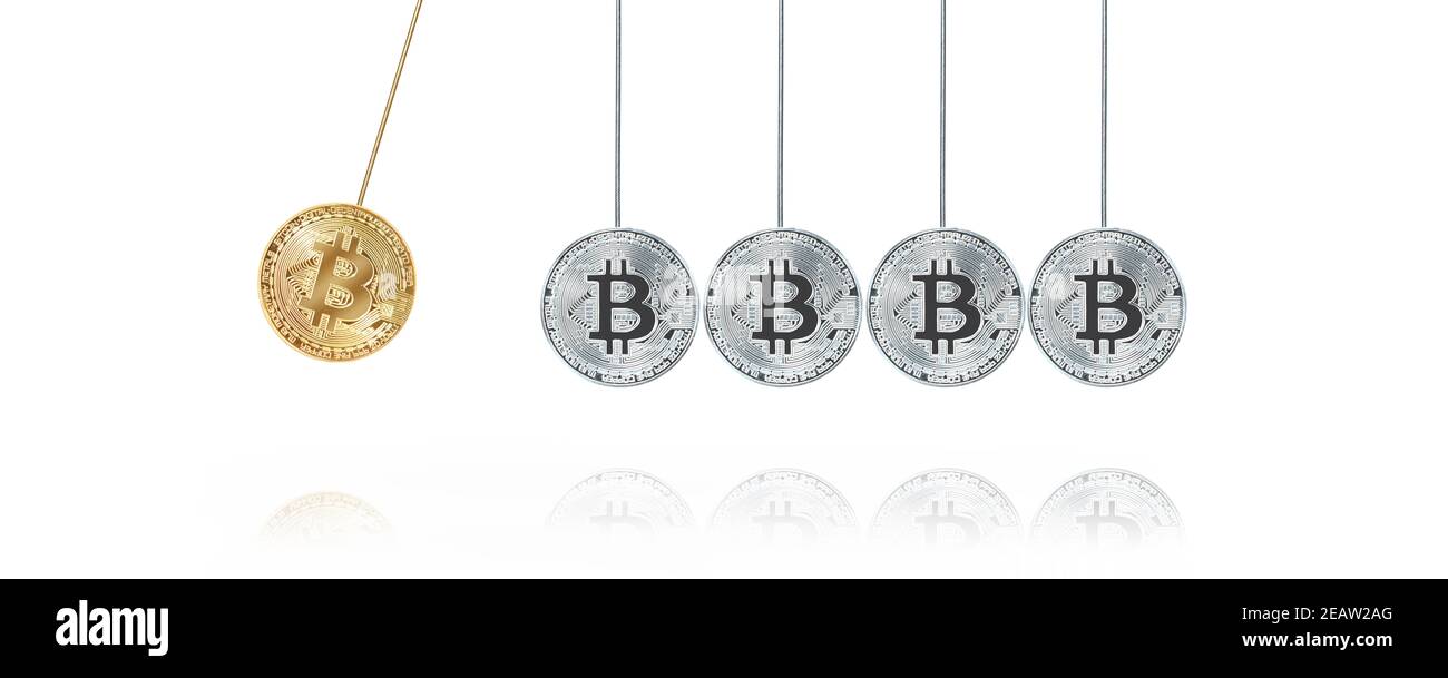 Physische Bitcoins. Virtuelle Krypto-Währung Münze. Blockchain-Technologie. Stockfoto