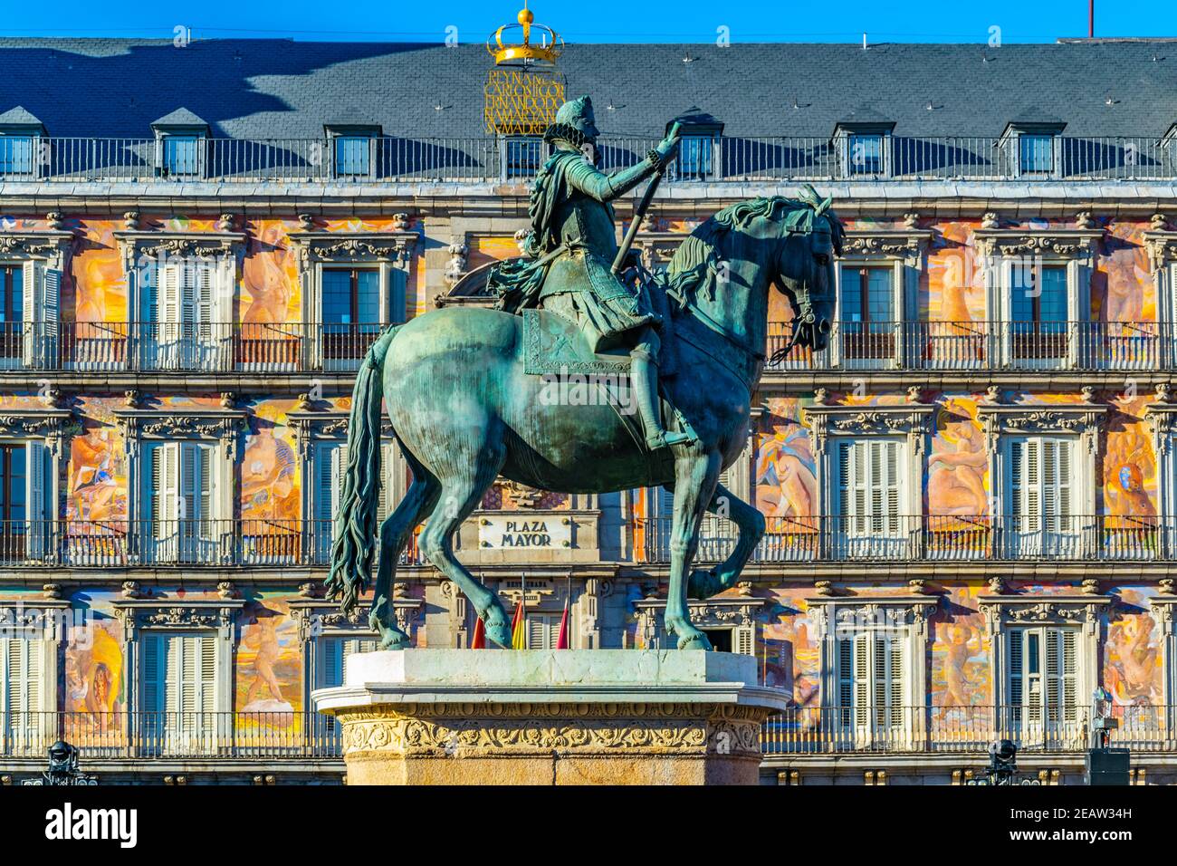 König Philipp III. Reiterstatue, 1616 von Bildhauern geschaffen Gambologna und Pietro Tacca auf der plaza Mayor in madrid Stockfoto