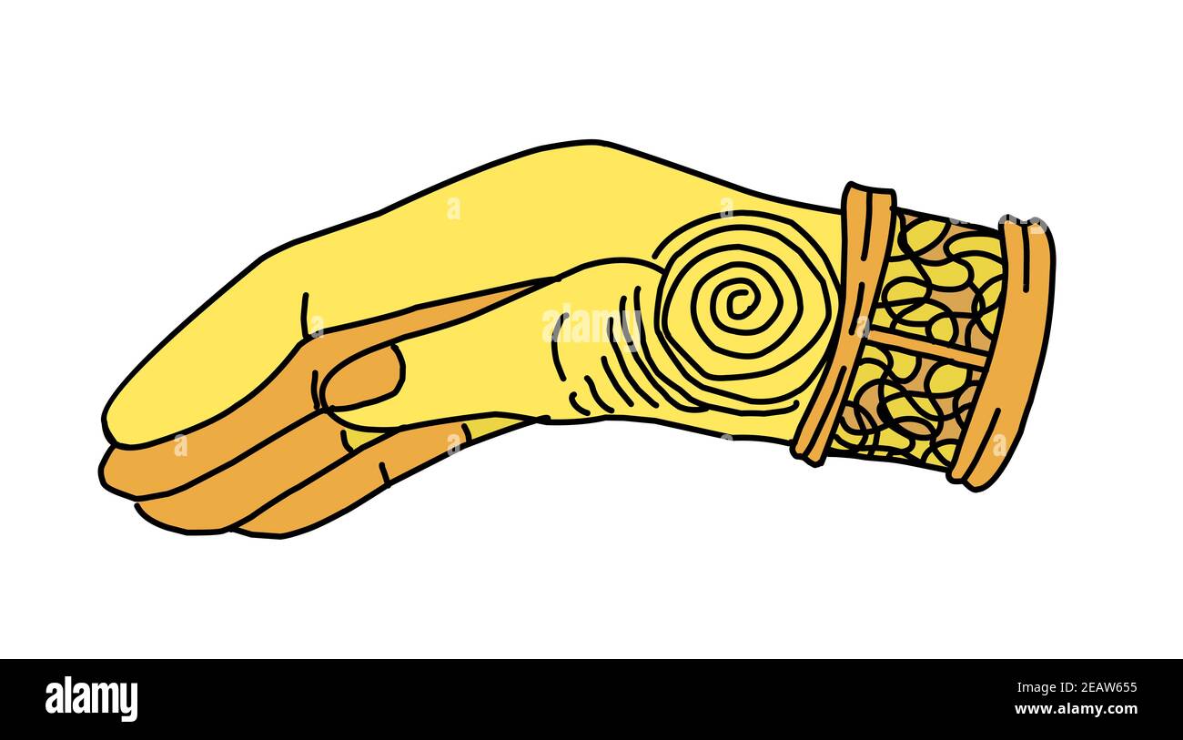 Die goldene Hand. Jamie's Handprothese. Element aus Game of Thrones. Stockfoto