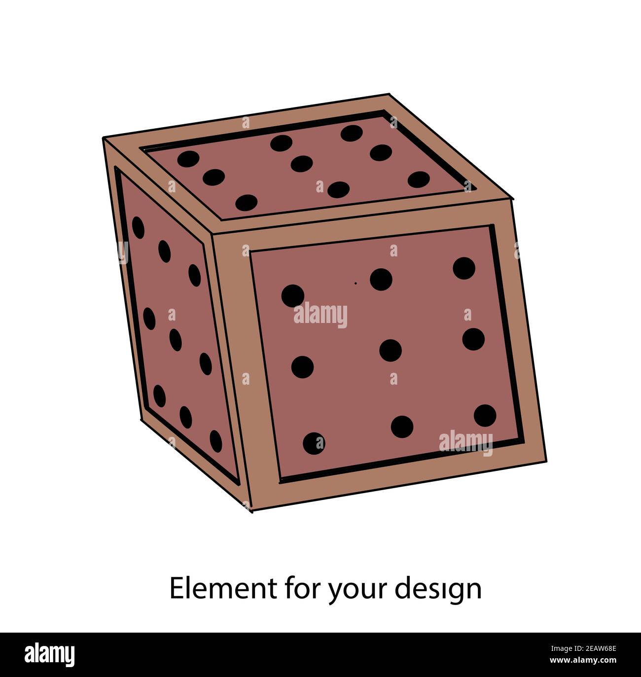 Holzkiste mit Löchern. Holzwürfel. Illustration Stockfoto