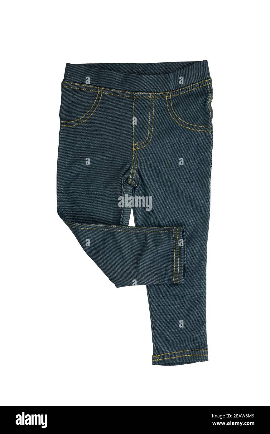 Jeans isoliert. Trendige blaue Denim-Hose oder Hose für den Jungen isoliert auf weißem Hintergrund. Jeans Sommer und Herbst Mode. Stockfoto