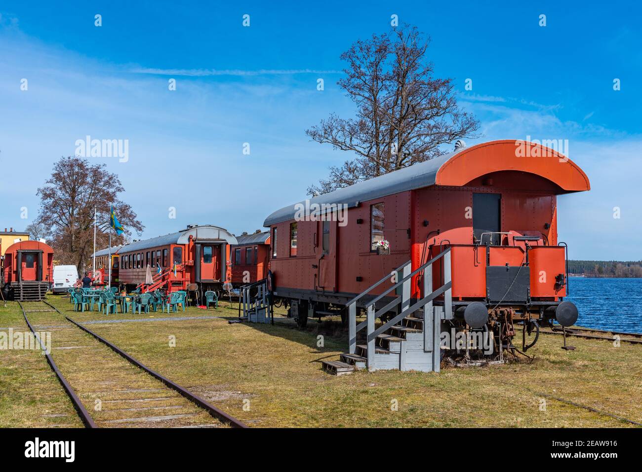 Historischer Zug am alten Nora Bahnhof in Schweden Stockfoto