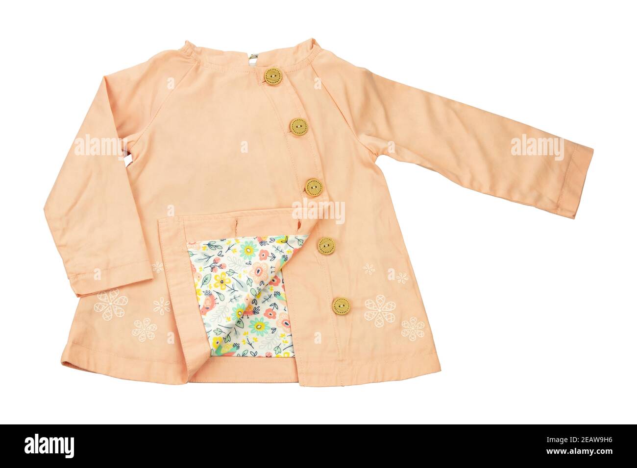 Kindermantel isoliert. Stilvolle Frühling oder Sommer Mantel oder Jacke für kleine Mädchen isoliert auf einem weißen Hintergrund. Modisches Kinder-Outfit. Stockfoto