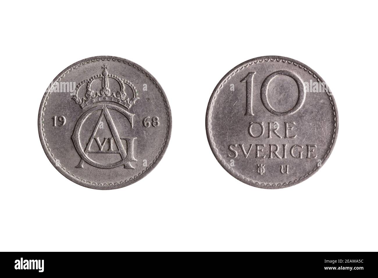 Schweden Münze 10 Ore Gustaf VI ausgeschnitten und isoliert Stockfoto