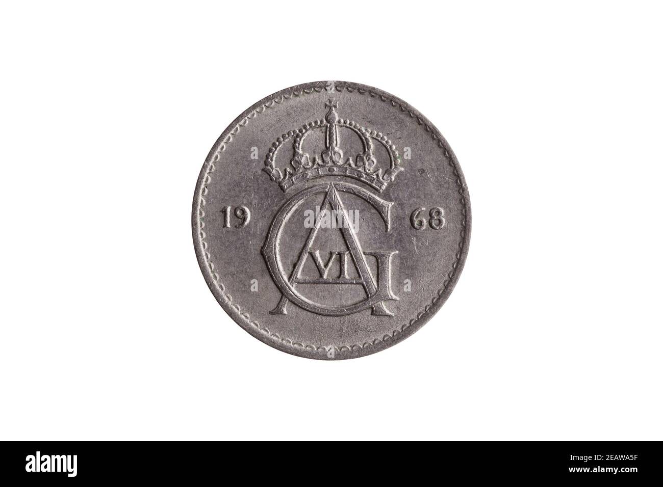 Schweden Münze 10 Ore Gustaf VI ausgeschnitten und isoliert Stockfoto