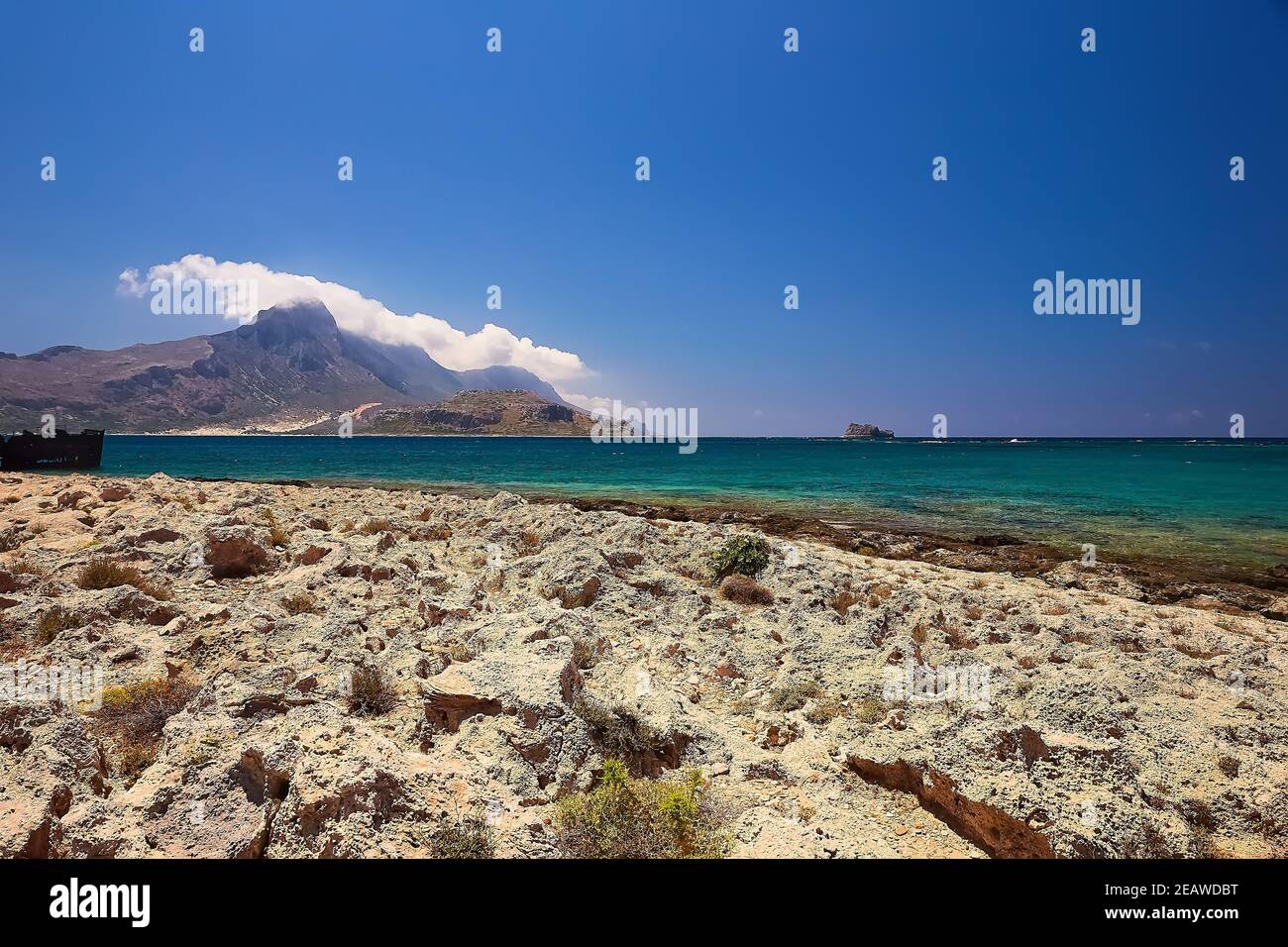 Wunderschöner Meerblick auf der Insel Balos. Stockfoto