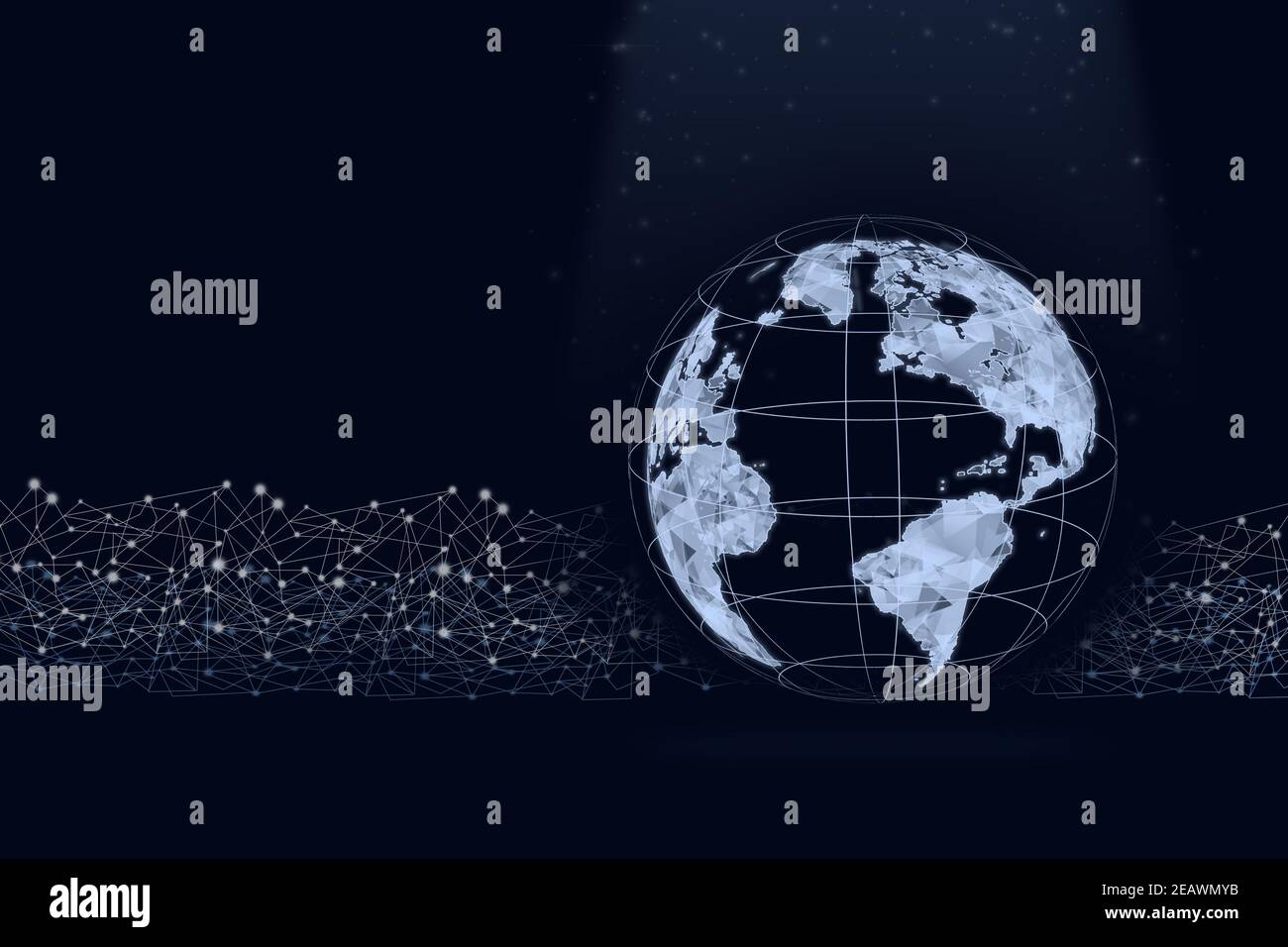Virtuelles Gologramm des digitalen Globus. Konzept Globales Netzwerk. Geschäftswachstumskonzept Stockfoto