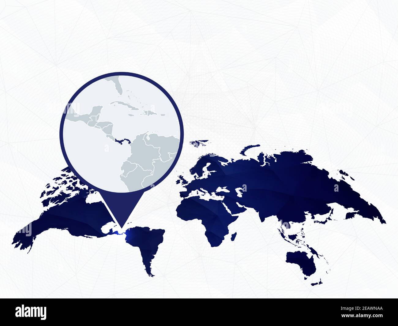 Panama detaillierte Karte auf blau abgerundeten Weltkarte hervorgehoben. Karte von Panama im Kreis. Stock Vektor