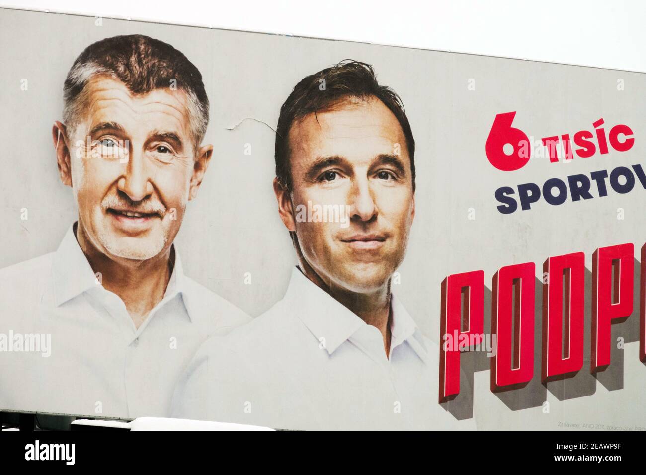 Andrej Babis, Milan Hnilicka Wahl Plakatwand politische Bewegung ANO Tschechische Republik Stockfoto