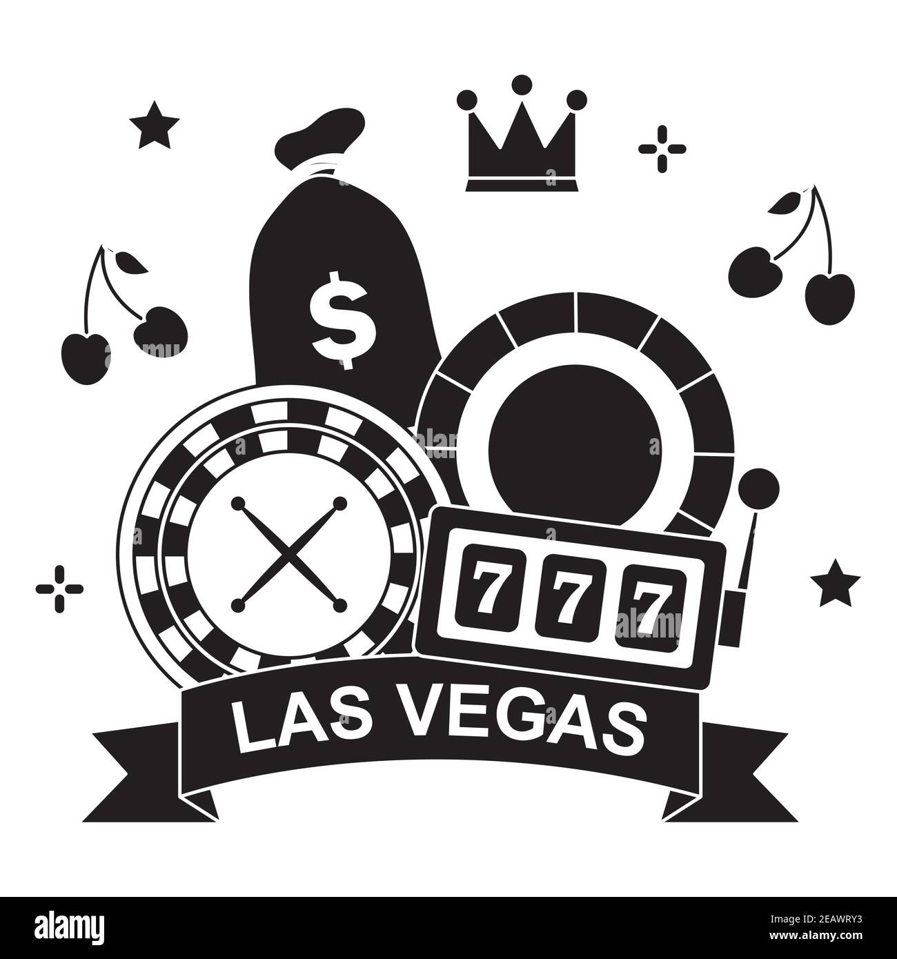 las vegas-Design mit Casino-Symbole auf weißem Hintergrund, Silhouette  Stil, Vektor-Illustration Stock-Vektorgrafik - Alamy