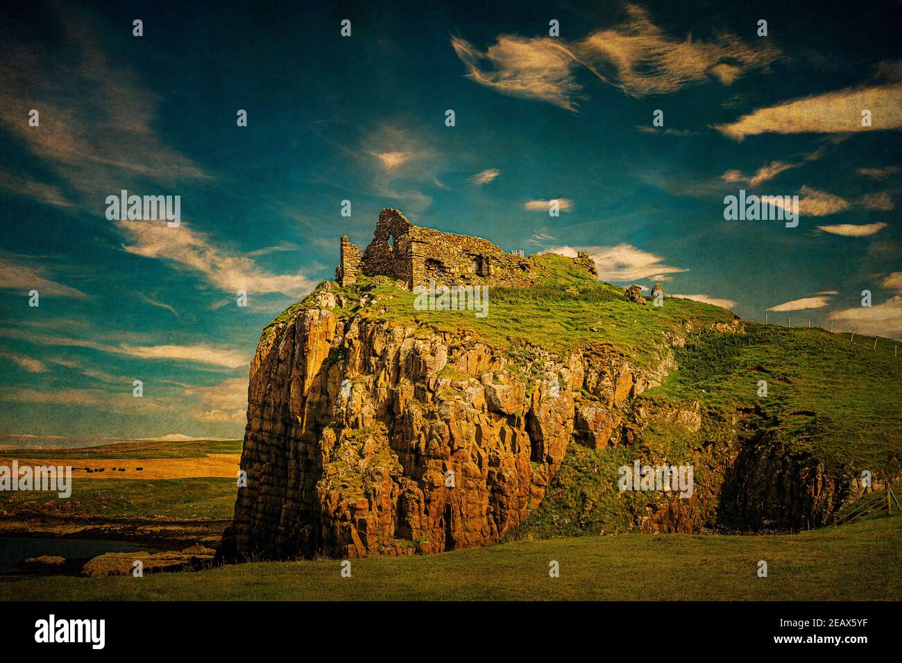 Duntulm Castle Ruins - Aussicht Stockfoto